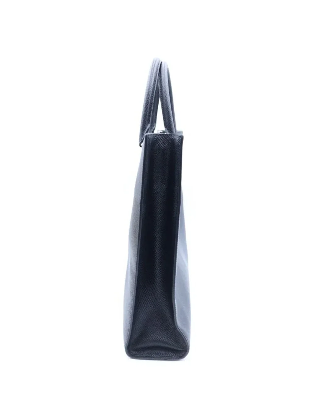 Prada Triangle Logo Saffiano Leather 2-Way Tote Shoulder Bag Business Black